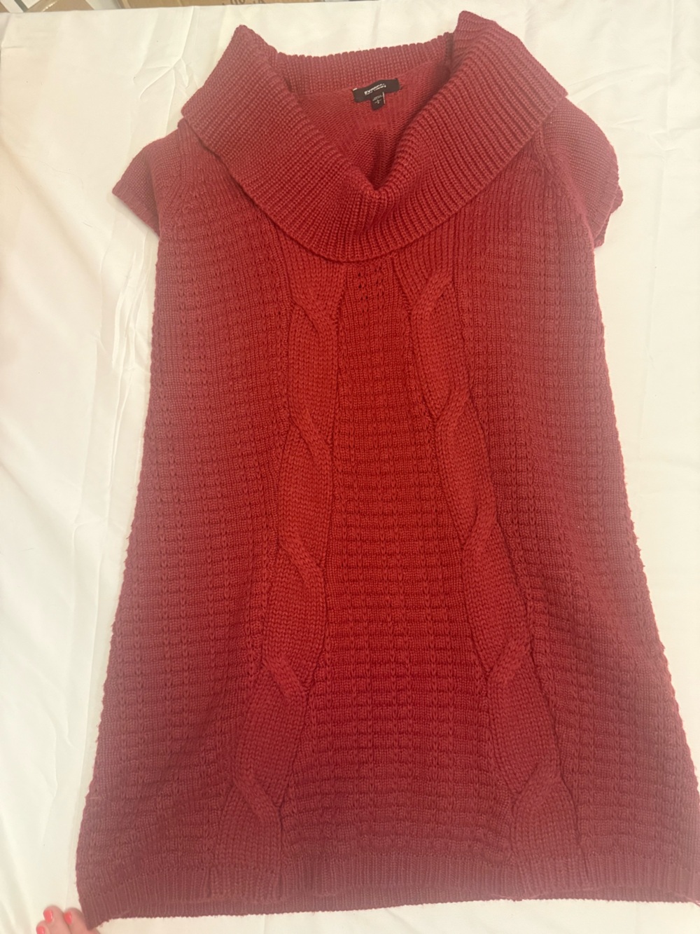 Express Cable Knit Scoop Neck Sweater Dress - Burgundy